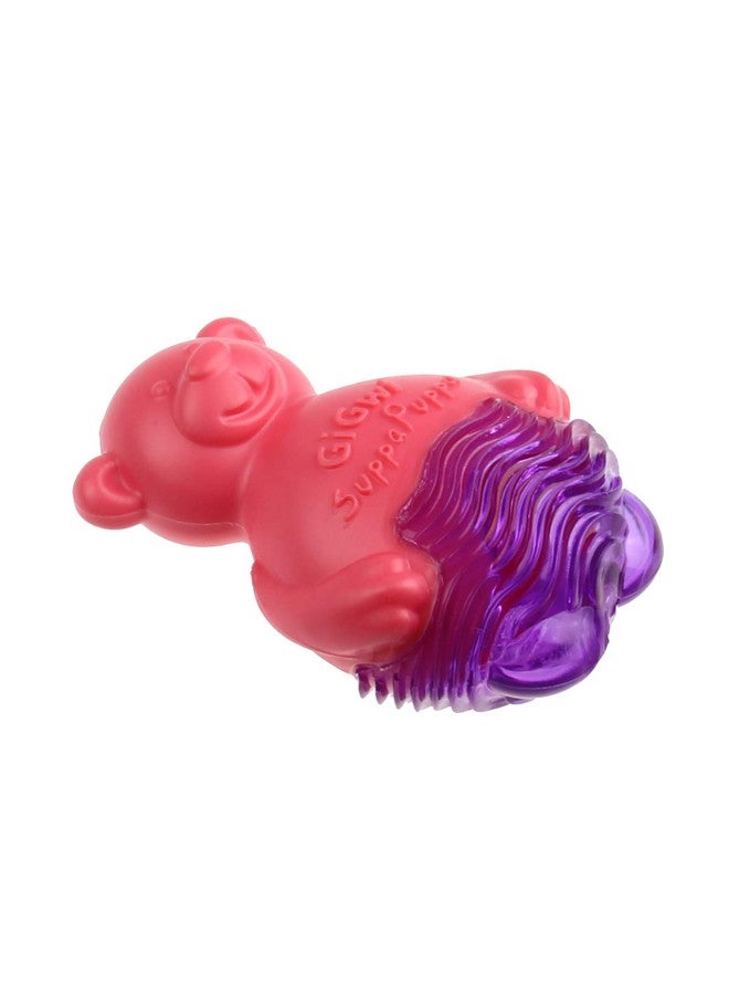 جيجوي لعبة الدب جي جيوي سوبا بوبا للجراء والكلاب الصغيرة، لعبة متينة وغير سامة للكلاب مع صفارة، تقلل الأسطح الملمسية من تراكم البلاك والجير، مناسبة للعب والمضغ والتسنين، لون وردي، حجم صغير - Image 4